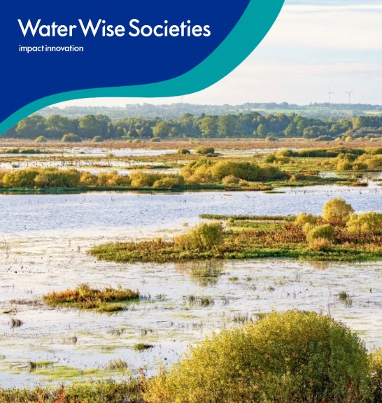 En bild på våtmark med logga i vänstra hörnet för Water Wise Societies.