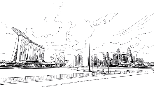 En tecknad illustration av Singapore stad.
