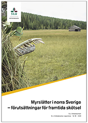 Rapportomslag med foto på grön åkermark och skog i bakgrunden. Foto